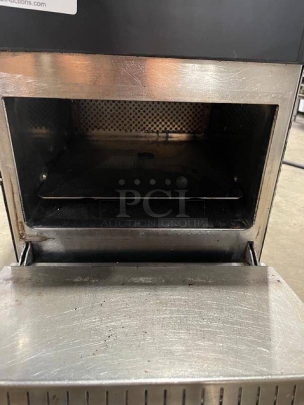 MerryChef Eikon E2S rapid cook oven, black, electric, countertop, 208/240V, 1-phase, used condition, interior view.
