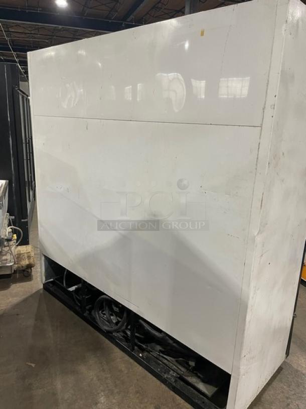 True Commercial Triple Glass Door Reach-In Merchandiser Freezer, Model GDM-72F, with poly coated wire racks, white exterior.