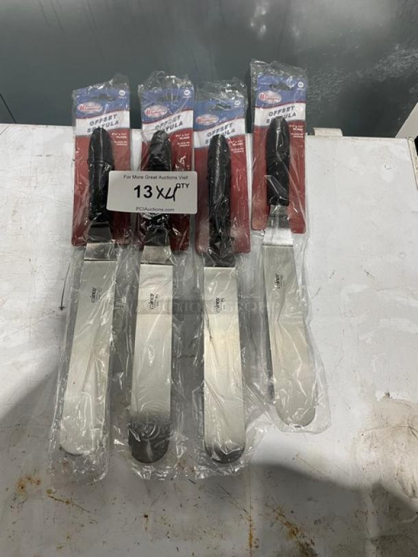 Winco Winware Commercial Offset Spatula TKPO-9, stainless steel, black grip handle, packaged, new condition.