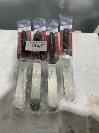 Winco Winware Commercial Offset Spatula TKPO-9, stainless steel, black grip handle, packaged, new condition.