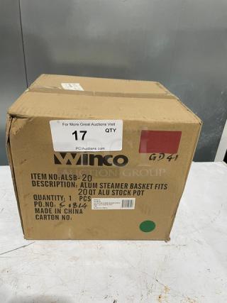 Winco 20 Qt. Aluminum Steamer Basket, Model ALSB20, in original box. Features pail handle. New condition.