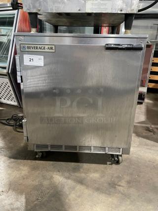 Beverage-Air UCR27 stainless steel undercounter refrigerator, includes poly coated wire racks, single solid door, 115V 1 Phase.