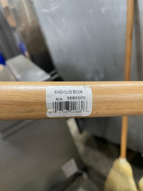 Carlisle 3685500 warehouse broom handle, label with model number visible, natural corn blend, sturdy commercial use.