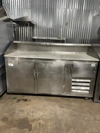 Bari Commercial Stainless Steel 3-Door Refrigerated Pizza Prep/Dough Retarder Table! With Marble Style Worktop! On Casters! - Item #1204394