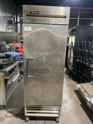 True Commercial Stainless Steel Solid Single Door Reach In Freezer! With Poly Coated Wire Racks! Model: T-19FZ SN: 5083344! 115V 1 Phase! On Casters! - Item #1204395