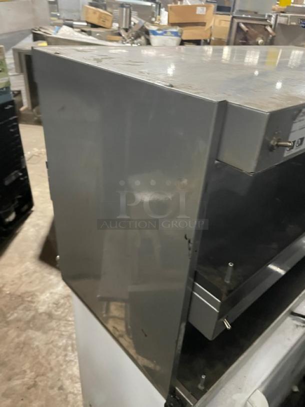 Hatco Glo-Ray GRSDH-41D double-tier heated display case, gray granite finish, electric, countertop model, used condition.