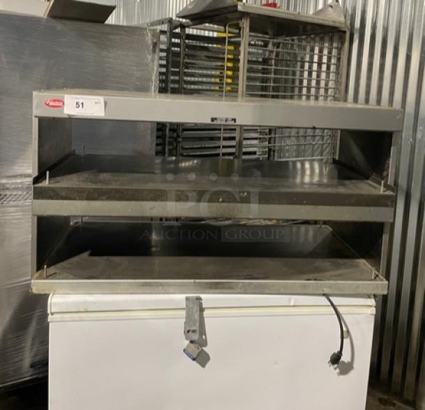 Hatco Glo-Ray GRSDH41D double-tier heated display case, gray granite, electric, 120/208-240V, 1 phase, used condition.