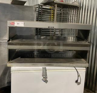 Hatco Glo-Ray GRSDH41D double-tier heated display case, gray granite, electric, 120/208-240V, 1 phase, used condition.