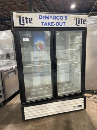 True Commercial Double Glass Swing Door Reach In Merchandiser Refrigerator! With Poly Coated Wire Racks! Model: GDM-49 SN: 1-2601155! 115V 1 Phase! - Item #1205189