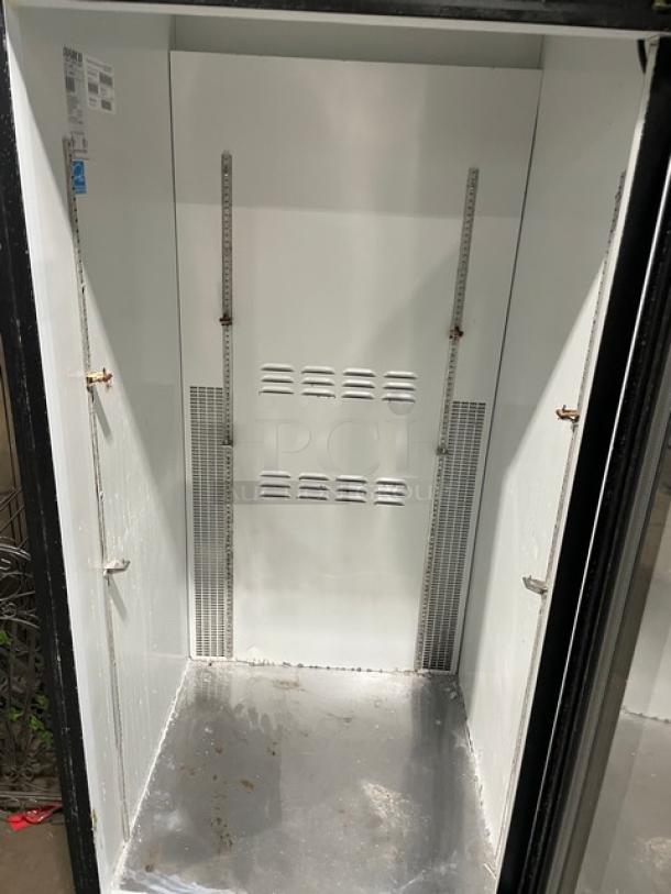 Habco ESM28 commercial black single glass door merchandiser refrigerator, Energy Star certified, model ESM28, SN: 28059033.