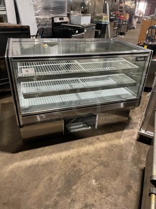Leader Commercial Stainless Steel 57" Refrigerated Bakery Display Case, Model CBK57SC. Features adjustable wire racks.