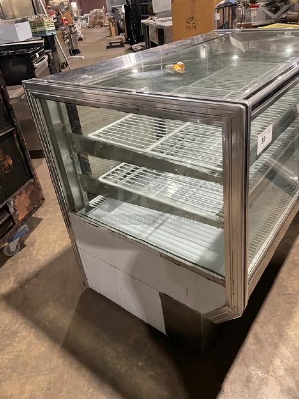 Leader Stainless Steel 57" Refrigerated Bakery Display Case, Model CBK57SC. Features straight glass, adjustable wire racks.