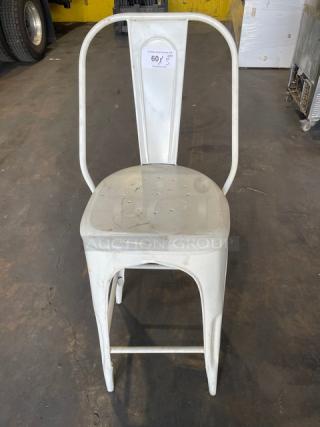 Commercial Distressed White Indoor-Outdoor Stackable Bistro Style Bar-Height Stool! 3X Your Bid! - Item #1205195