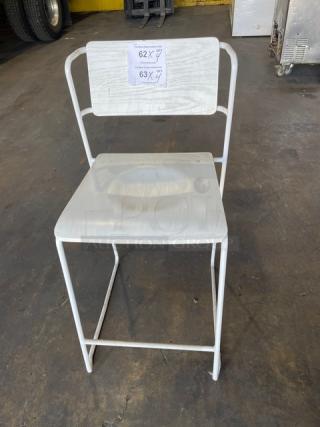 Commercial White Wooden Style/Metal Framed Indoor-Outdoor Stackable Bar-Height Stool! 4X Your Bid! - Item #1205197