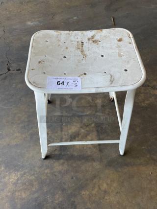 Commercial Distressed White Metal Indoor-Outdoor Stackable Bar-Height Stool! 3X Your Bid! - Item #1205199