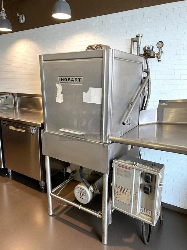 Hobart AM16-BAS-2 high-temp dishwasher, amazing condition, 208-240v, 60 racks/hour, fully tested, visible gauges and controls.