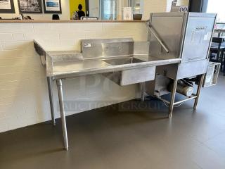 All stainless steel left side drain board with 20” x 20” sink. Great condition, fully tested and working.