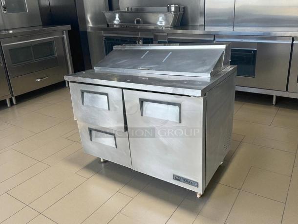 True TSSU-48-12D-2-HC refrigerated sandwich prep table, right door, two drawers, excellent condition, fully tested.