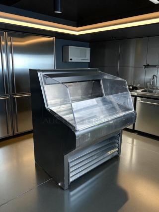 True THAC-36 black refrigerated air curtain merchandiser in great condition, fully tested and working, 36 1/8" wide.