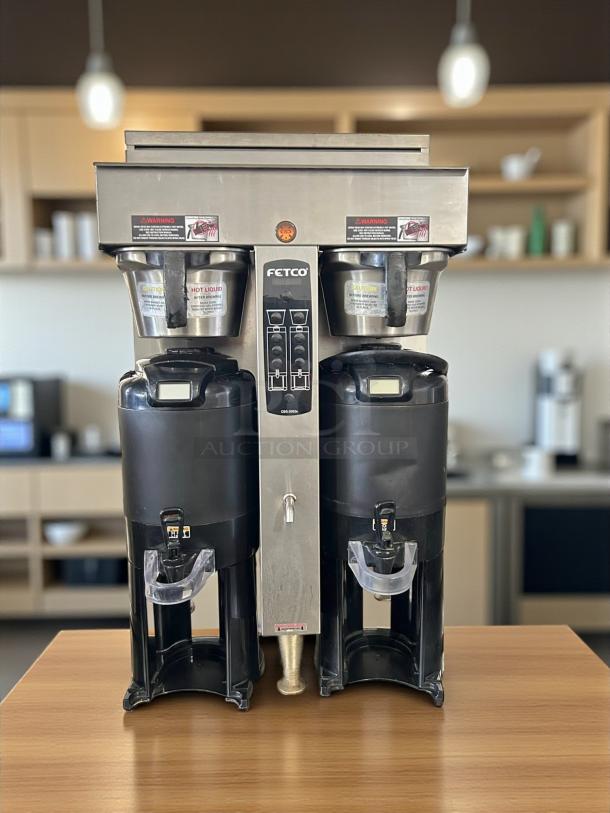 Fetco CBS-2052e dual station coffee brewer in amazing condition, 208-240V, fully tested, with clear model labeling.