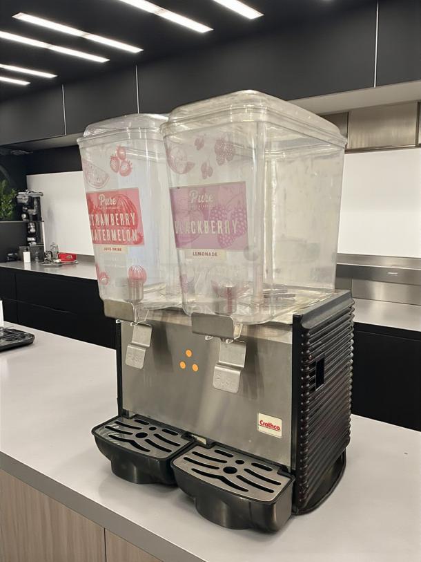 Crathco D25-4 refrigerated drink dispenser with two 5-gallon bowls, pre-mix, 115v, fully tested, great condition.