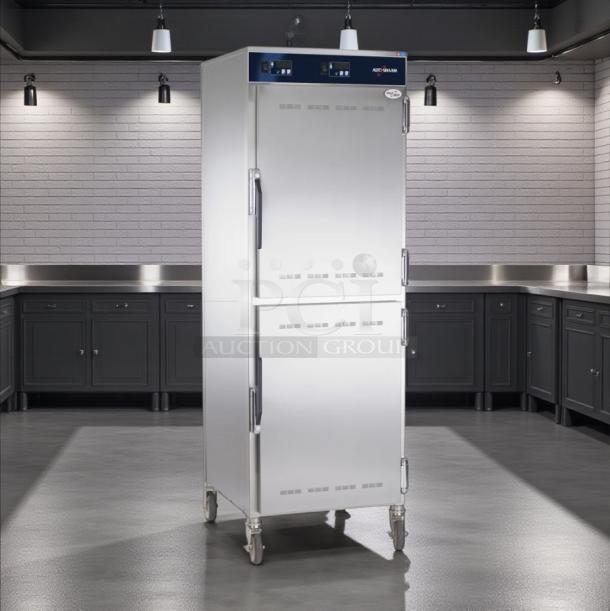Alto-Shaam 1200-UP full height mobile heated cabinet, 16-pan capacity, excellent condition, tested, 120v, in sleek kitchen setting.