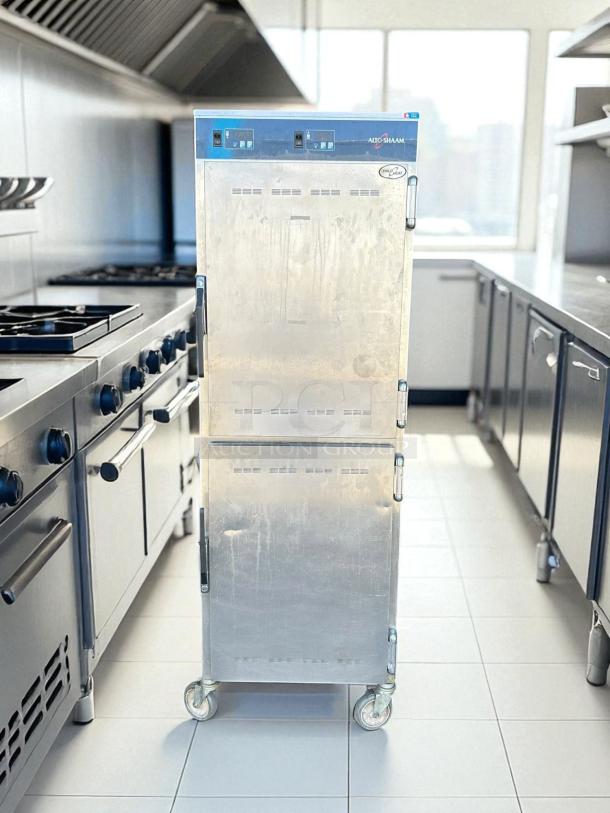 Alto-Shaam 1200-UP heated cabinet, full-height, 16-pan capacity, stainless steel, on casters, fully tested, excellent condition.