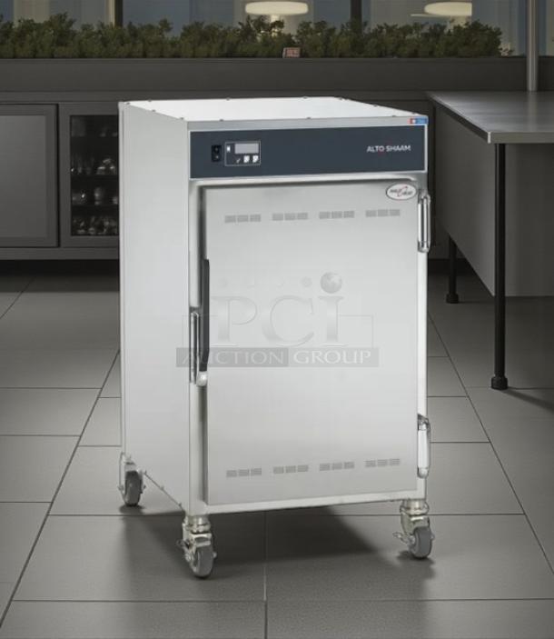 Alto-Shaam 500-S mobile holding cabinet; six pan capacity, 208/240V, stainless steel, fully tested, on casters.
