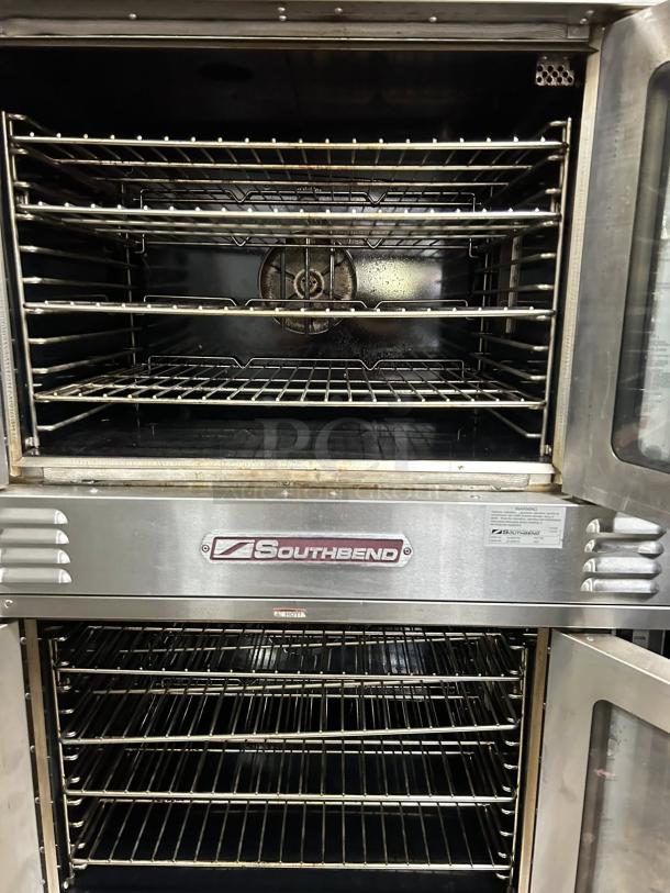 Southbend KLGS/27SC double gas convection oven, 53,000 BTU, excellent condition, fully tested, with visible brand logo.
