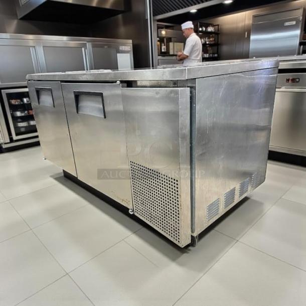 True TWT-67-HC worktop refrigerator, 67" stainless steel, two-section, great condition, 115V, fully tested, USA-made.
