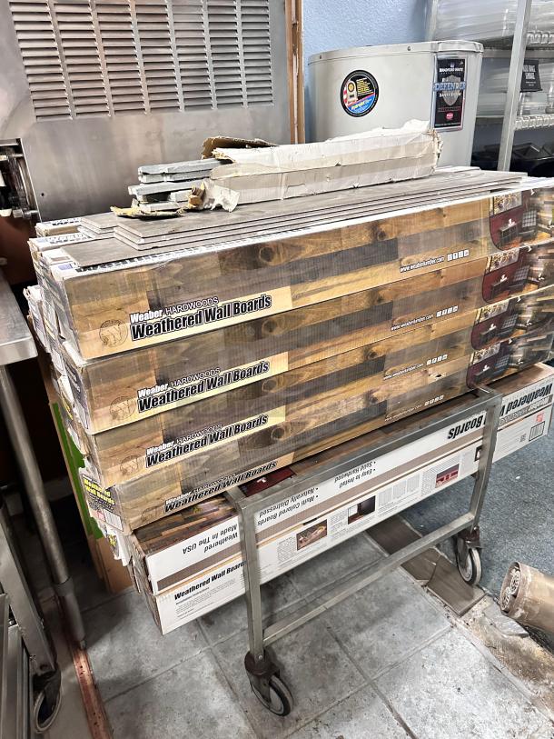 Weaber Hardwoods Weathered Wall Boards, multi-color, 3.75"x48", 10.5 sq. ft. per carton, distressed wood, made in USA.