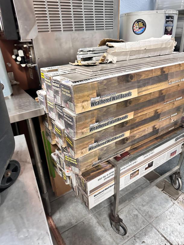 Weaber Hardwoods Weathered Wall Boards, multi-color distressed wood, 3.75"x48", 10.5 sq. ft. per carton, Made in USA.