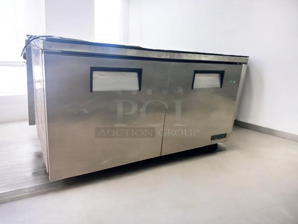True TWT-60F 60" stainless steel two-door worktop freezer with backsplash, fully tested, excellent condition, 115V.