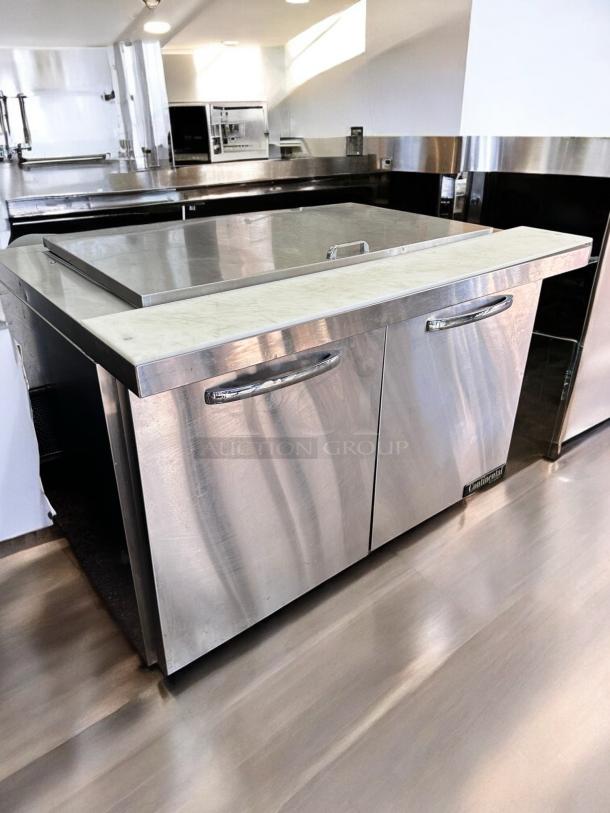 Continental Refrigerator SW48N18M, 48" sandwich/salad prep table with refrigerated base, cutting board, stainless steel, fully tested.