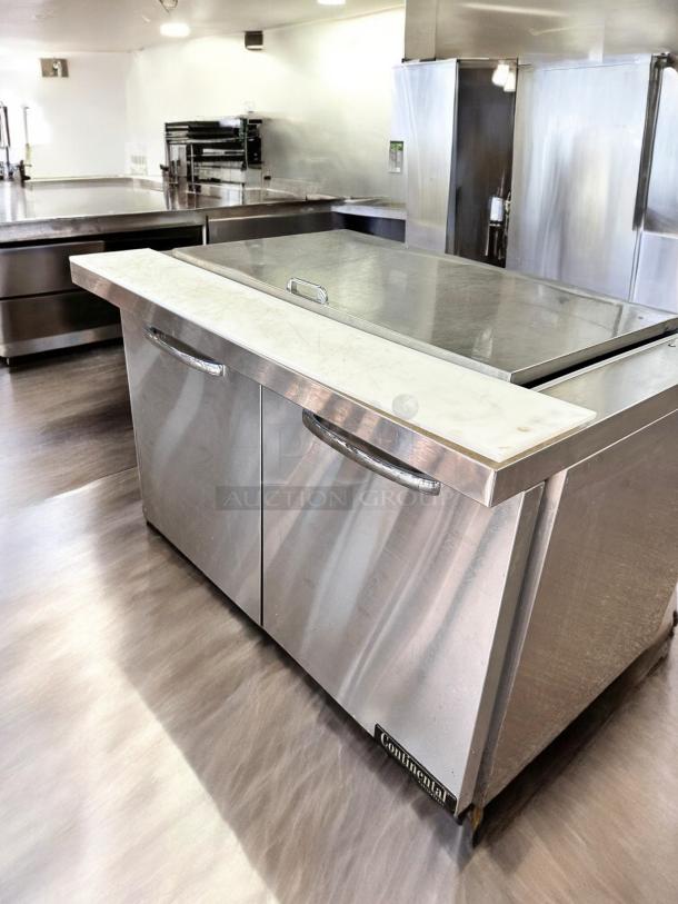 Continental Refrigerator SW48N18M 48" prep table with refrigerated base, cutting board. Stainless steel, fully tested.