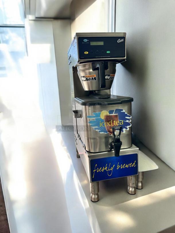 Curtis TBP Iced Tea Brewer, 3-gallon, 120V, fully tested. Features digital controls and "freshly brewed" label.