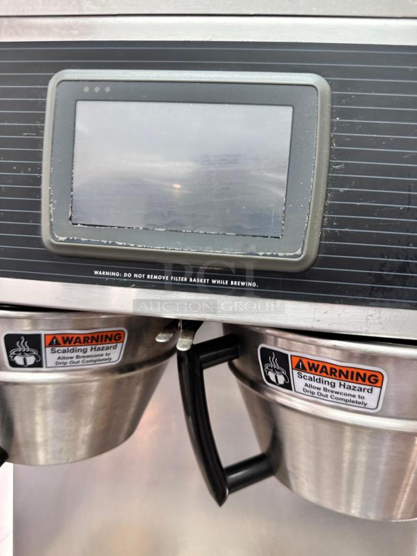 Curtis G4 ThermoPro Twin Automatic Coffee Brewer with dual brewing system, touch screen, and warning labels. Fully tested.