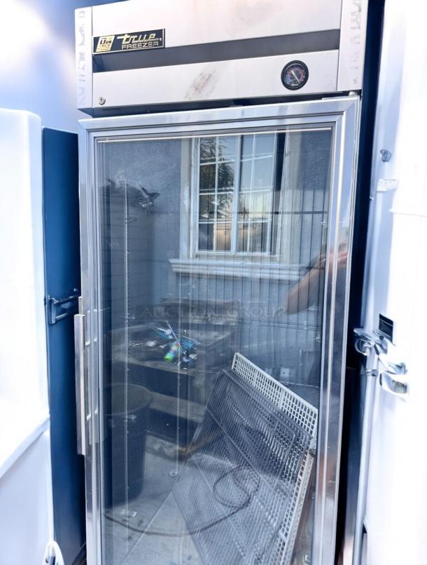 True GDM-23F-HC~TSL01 single glass door freezer, stainless steel, tested and working, 115V power, excellent condition.