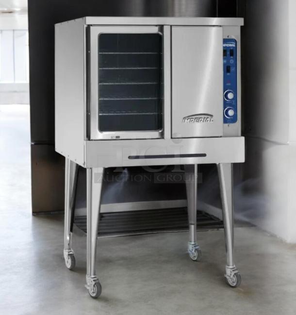 Imperial IR Series stainless steel gas convection oven, single deck, fully tested, working, on caster wheels.
