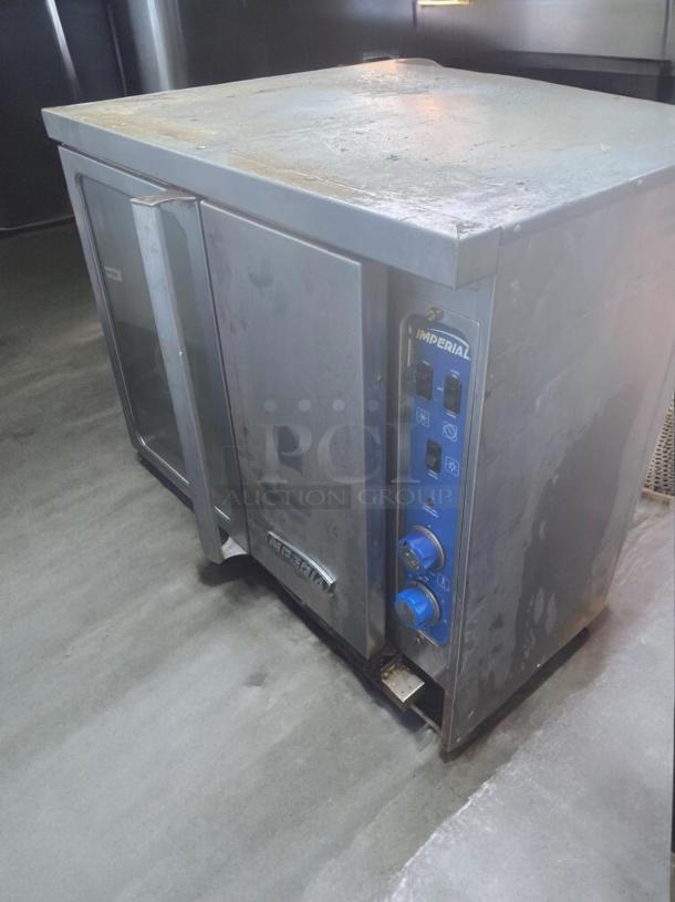 Imperial IR Series single deck gas convection oven; stainless steel, fully tested, working; visible controls and brand logo.