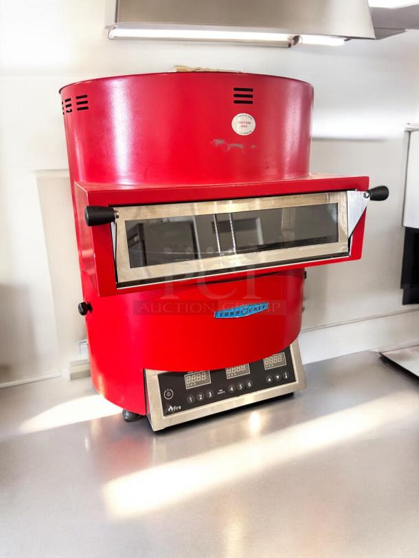 TurboChef Fire high-speed red countertop pizza oven, excellent condition, fully tested and working; 208/240V.