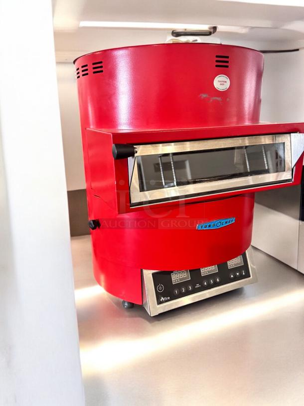 TurboChef Fire high-speed countertop pizza oven, in excellent condition, red finish, 208/240V, fully tested and working.