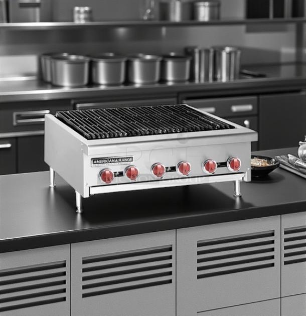 Brand new American Range AERB-36, 36” LP radiant broiler with legs. Still in packaging, pristine condition.