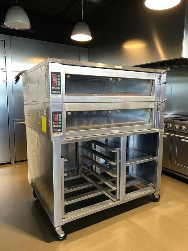 Hobart HWD03D-4 double deck electric deck oven on stand, 208V, 10.7kW, outstanding condition, digital control panels.