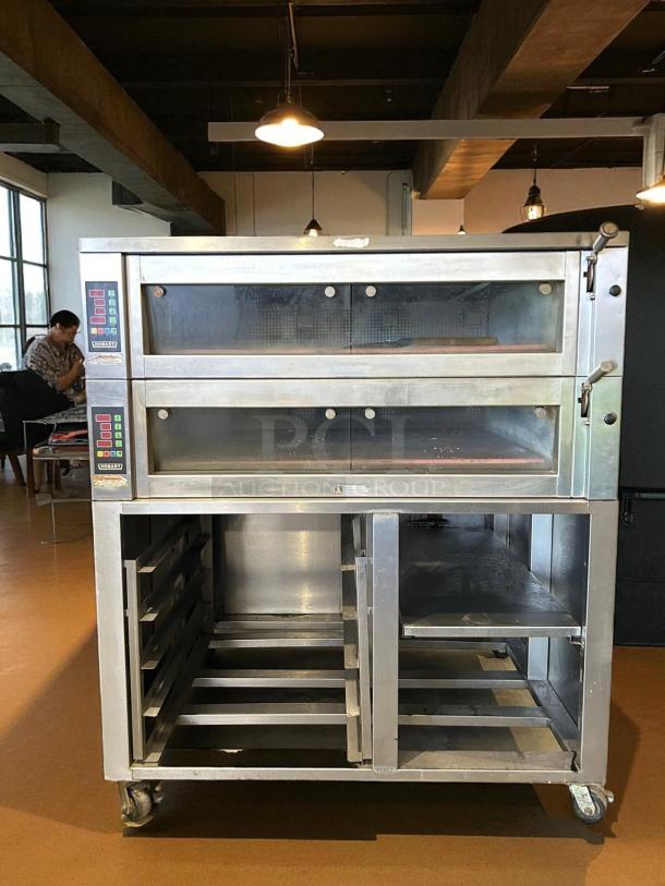 Hobart HWD03D-4 double deck electric oven with stand, 208V, 10.7kW, outstanding condition, fully tested, stainless steel.