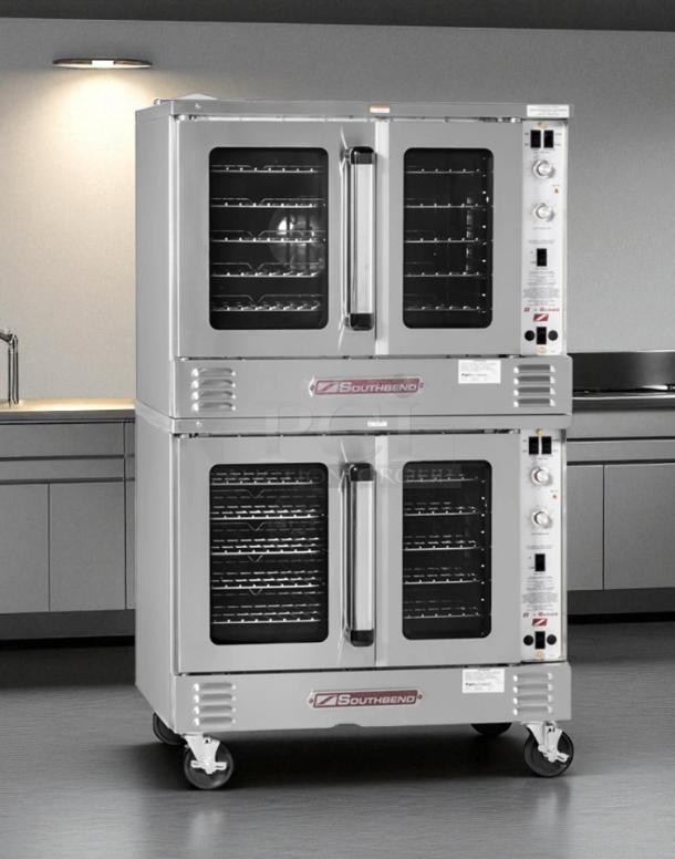 Southbend KLGS/27SC double deck convection oven, natural gas, excellent condition, fully tested, stainless steel exterior.