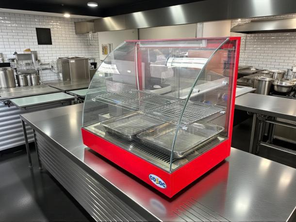 Cozoc FW5004-2 27" countertop heated display case, excellent condition, red frame, glass front, fully tested and working.