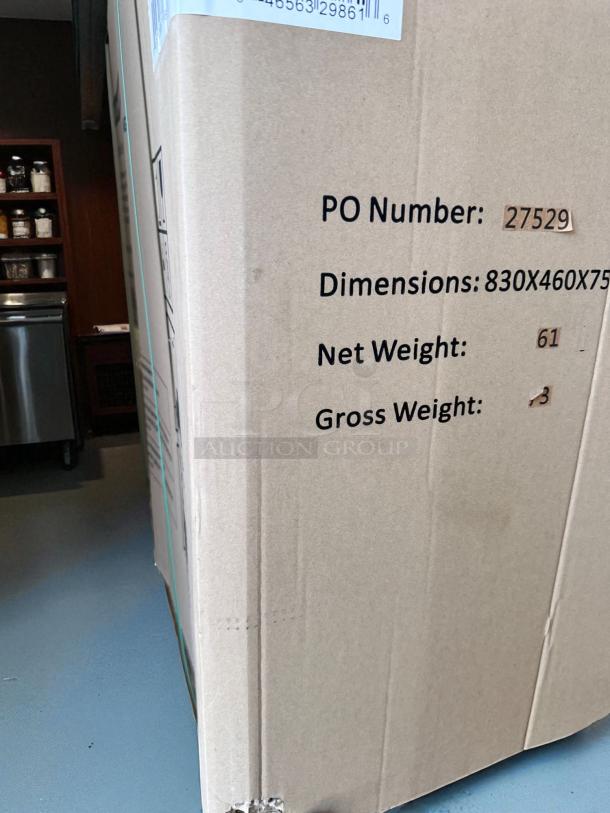Brand new Black Diamond BDGF-ES35/NG 35 lb gas fryer in box. Energy Star certified, natural gas. Box details visible.