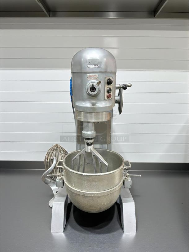 HOBART H-600T 60 Qt commercial mixer, excellent condition, single phase 230V, stainless steel bowl, with attachments.