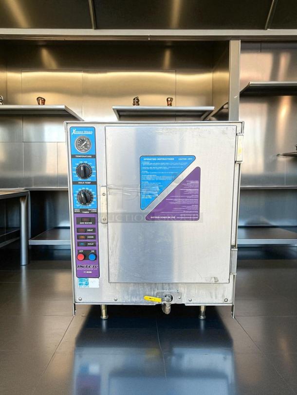 Groen XS-208-8-3 Intek stainless steel tabletop steamer, 208V, 3 phase, 8 kW, fully tested, operational controls visible.